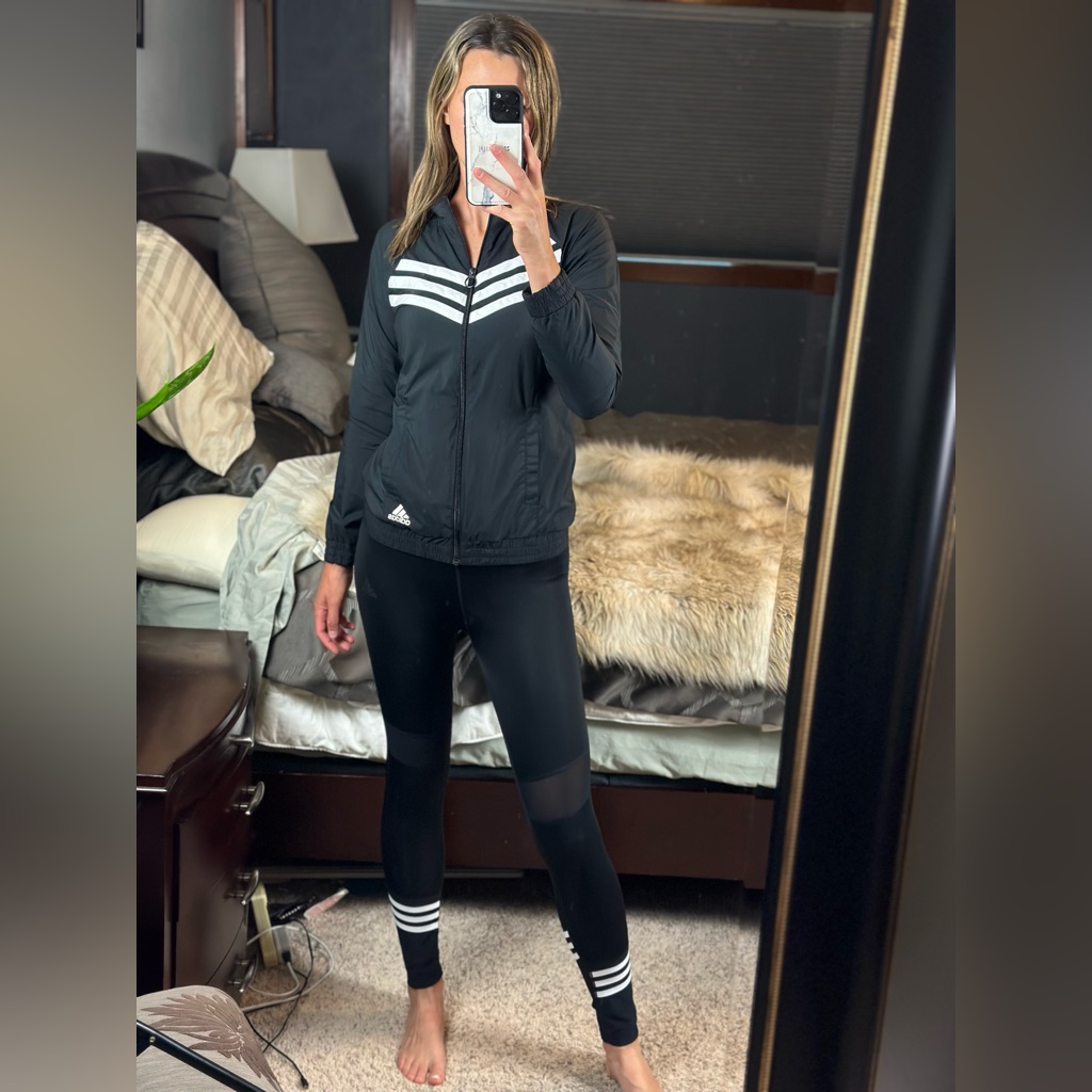Adidas Zip-Up Long Sleeve Track Jacket With Mesh Athletic Leggings, Small